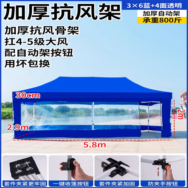 Late Night Food Stall Night Market Tent Surround Cloth for Setting Up Stalls with Four-Sided Transparent Enclosure Four-Legged Umbrella Outdoor Sunshade Foldable Rainproof Shelter