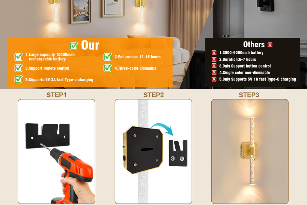 Rechargeable Wall Lamp Light Guide Column Wall Lamp Indoor Wall Lamp No Wiring Wall Lamp Magnetic Wall Lamp Strip Wall Lamp