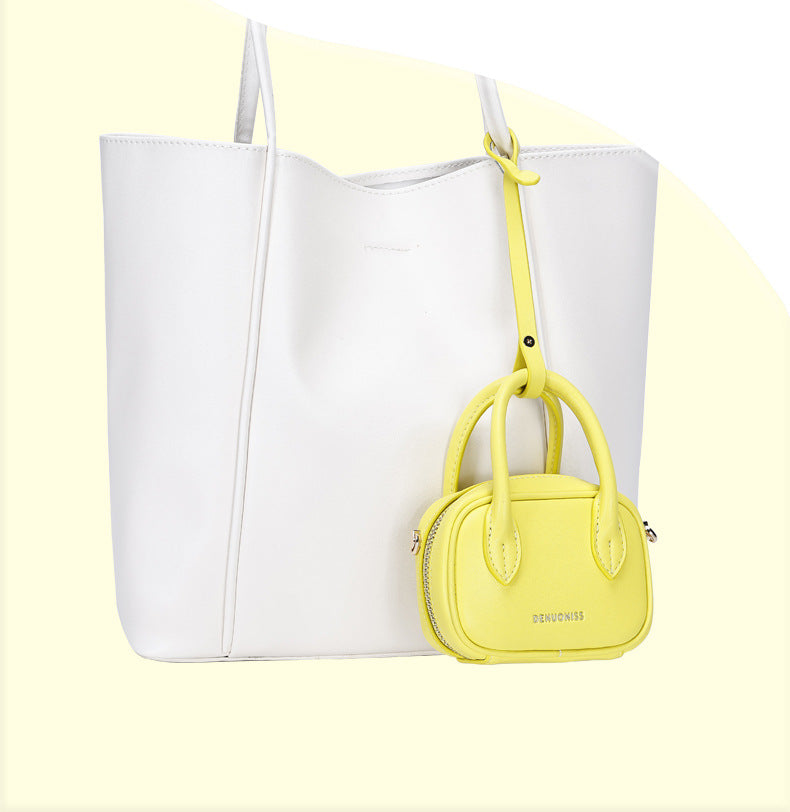 Korean Style Niche Pam Handbag for Women Fashionable Versatile Crossbody Bag Cowhide Handheld Lipstick Coin Purse Double Zipper