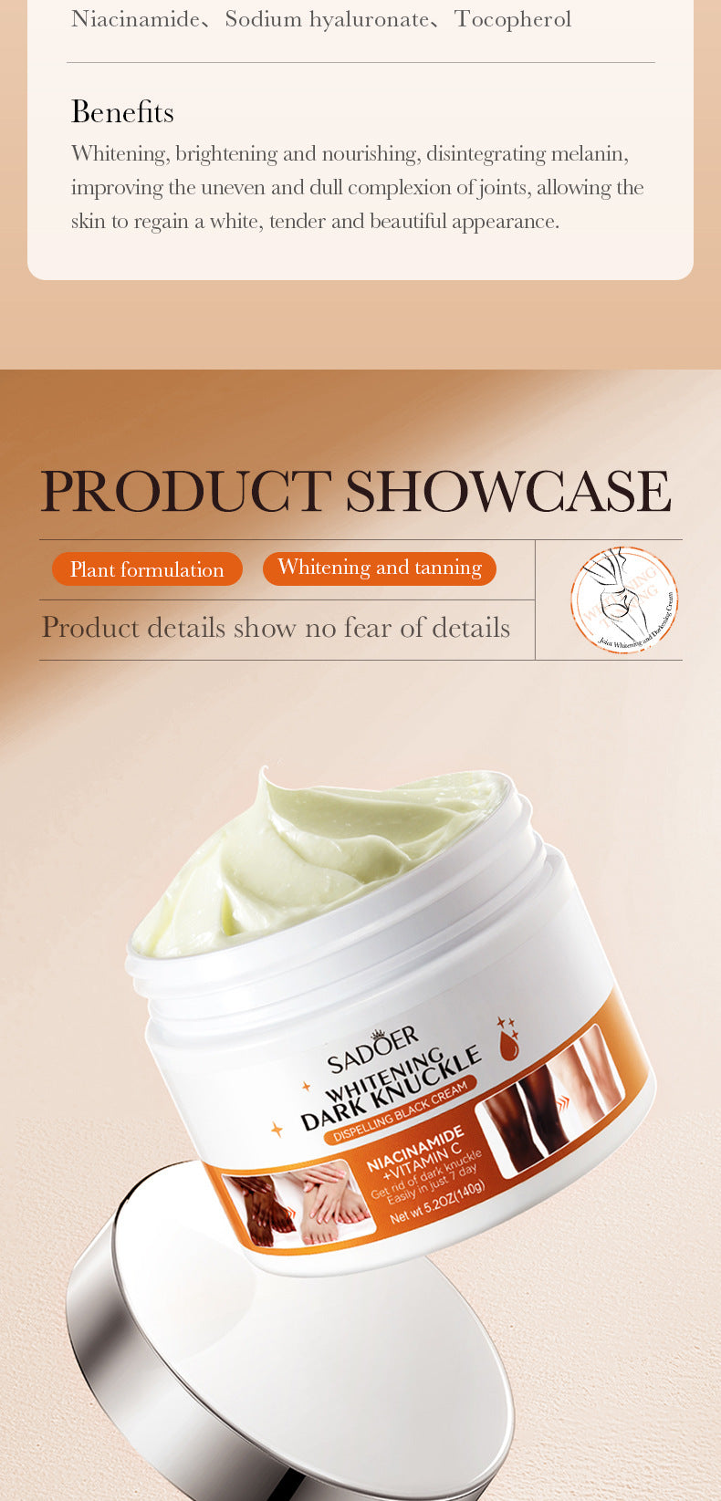 Joint Whitening and Dark Spot Removal Cream140g SADOER Vitamin C Moisturizing Body Lotion  Wholesale