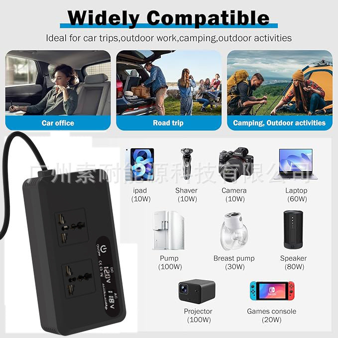 Universal Socket Car Inverter200W Hot Sale12V Turn110V/220V Double USB Double Type-C