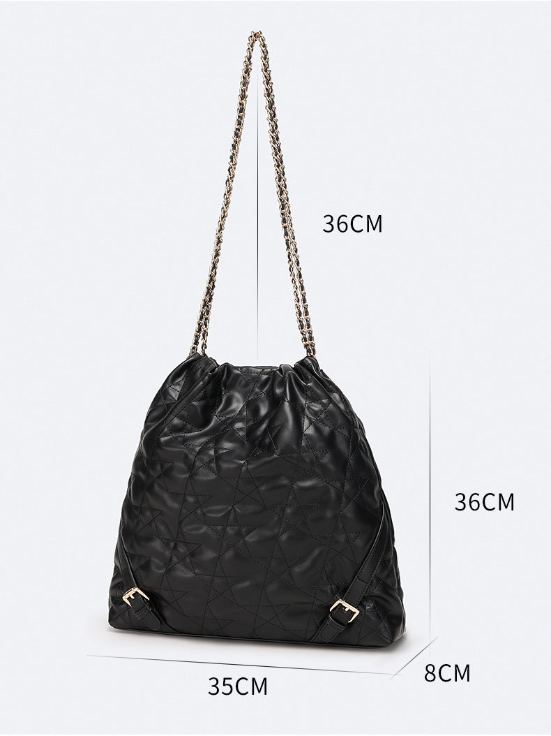 Quilted Chain Small Chanel Style Pleated Drawstring Trash Bag New Underarm Bag for Women Large Capacity Commuting Shoulder Bag