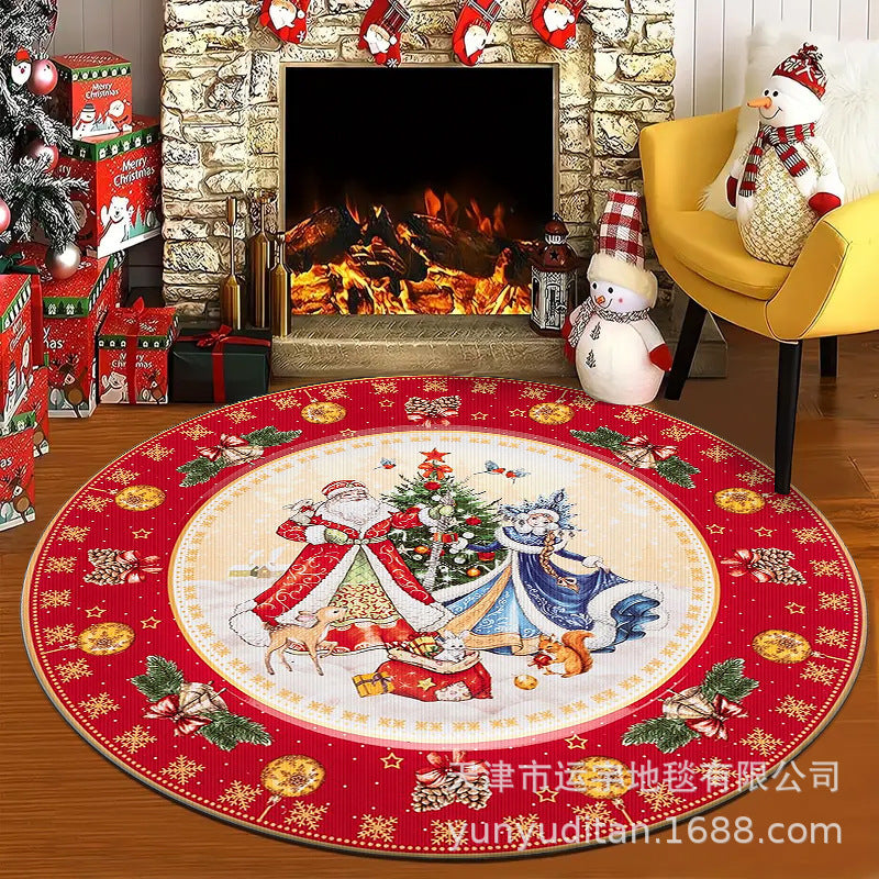 Christmas Carpet Round Living Room Crystal Velvet Floor Mat Christmas Decoration Atmosphere Mat Christmas Tree Floor Mat Customizable
