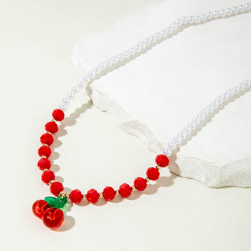 European and American Style Jewelry Light Luxury Imitation Pearl Cherry Necklace High-End Versatile Grass Multi-Layer Stacking Necklace Wholesale