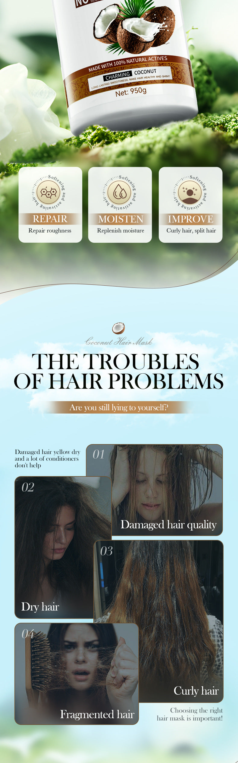 Coconut Nourishing Hair Mask950g SADOER Smooth and Fluffy Hair Conditioner  Wholesale