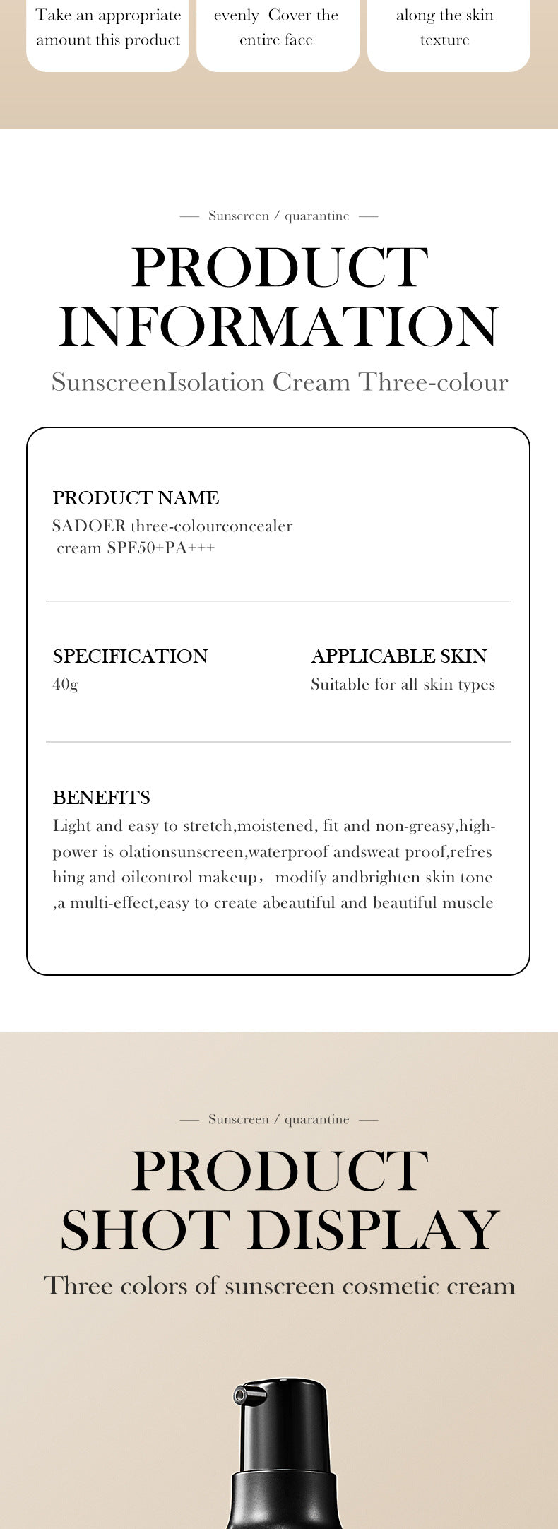 Makeup SADOER Three-color Rainbow Primer Brightening Skin Tone Sunscreen Makeup Base  Wholesale
