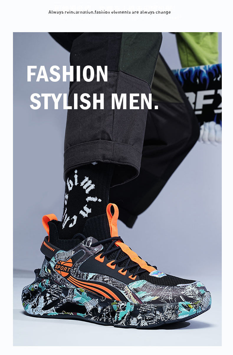 2025New Fashion Casual Sports Shoes Shock Absorption Height Increasing Versatile Trendy Shoes Flyknit Camouflage Blade Shoes Dropshipping