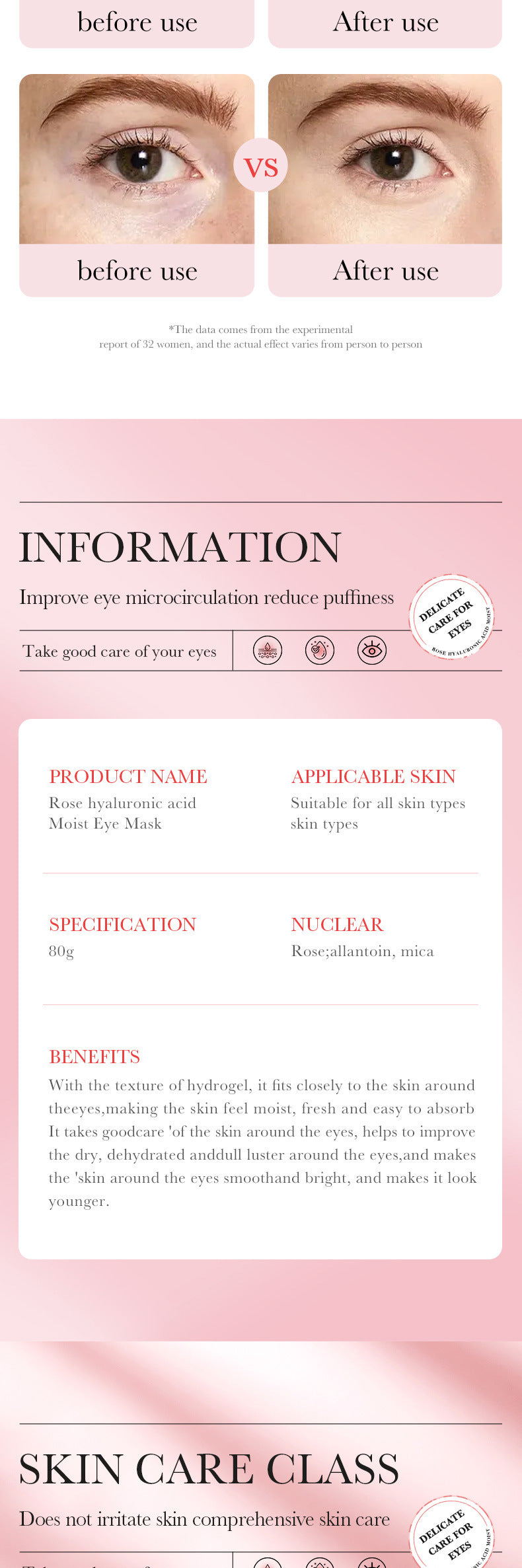 BIOAOUA Rose Hyaluronic Acid Moisturizing Eye Mask Hydrating and Moisturizing Eye Mask Wholesale