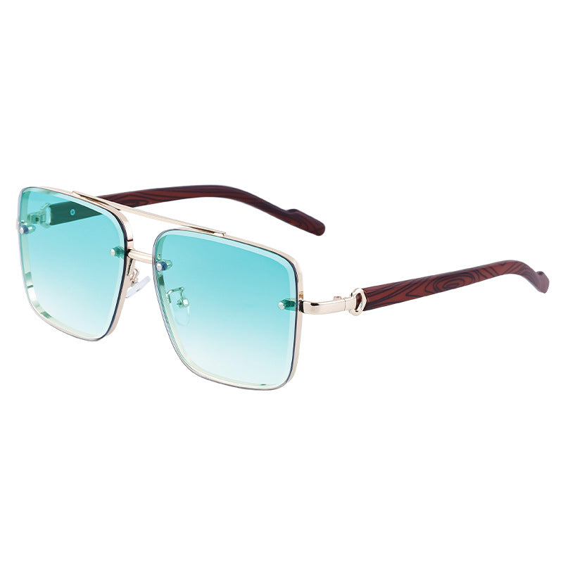 European and American Style Square Frame Cut Edge Sunglasses for Men with Imitation Wood Grain Temples, Men's Trendy Wholesale sunglass