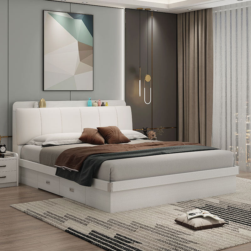 Modern Simple Light Luxury Master Bedroom Bed Set Wedding Bed1.5Rice1.8Double White Leather Soft Cover High Box Storage Bed