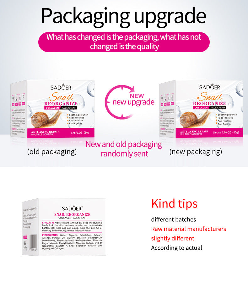 Snail Face Cream50g Collagen Hydrating Moisturizing Cream  Foreign Trade Wholesale