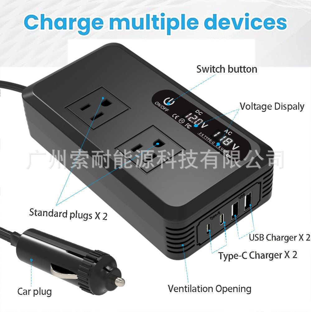 Export Car Inverter200W 12V Turn110V/220V Universal Socket for European, American, and Brazilian Standards