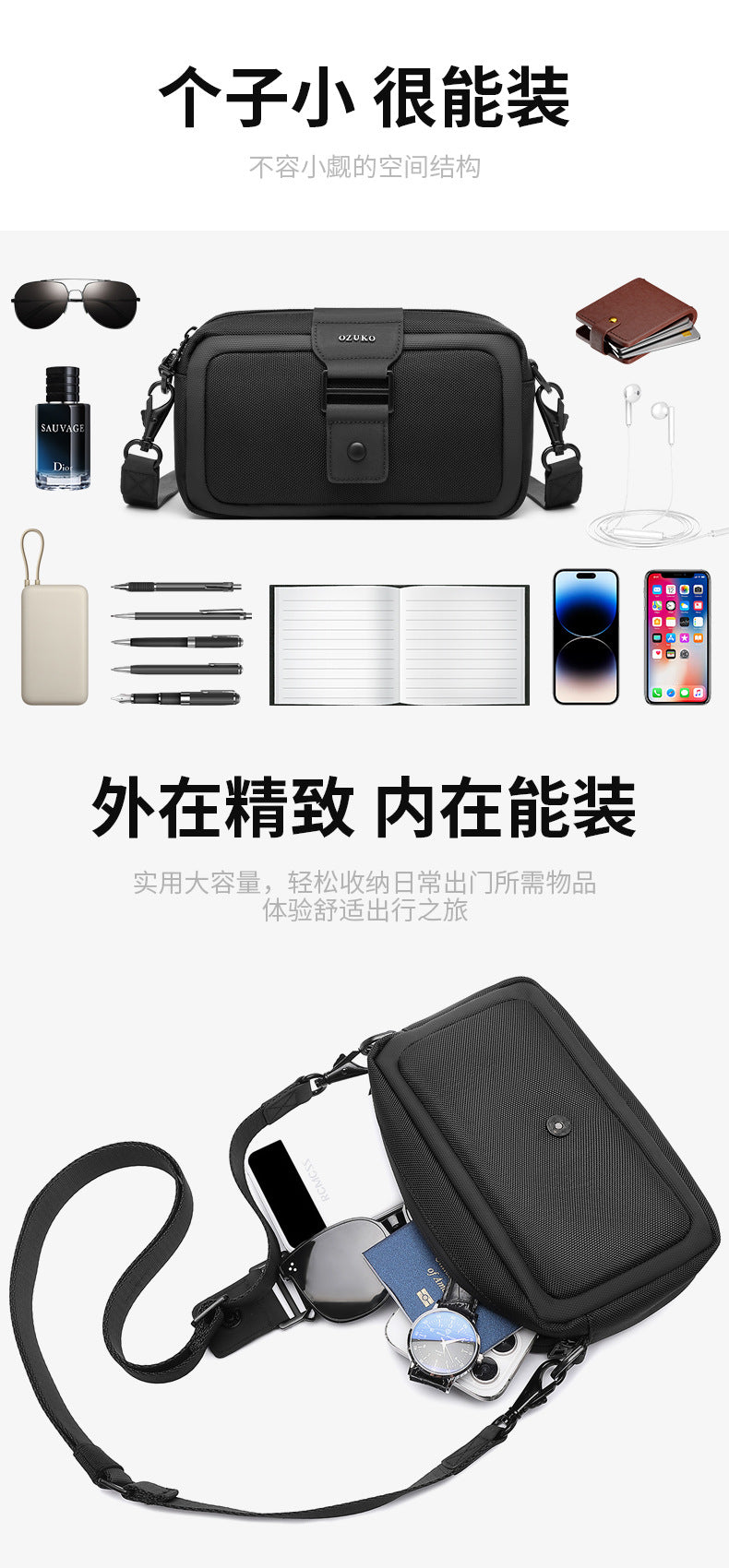 Men's Crossbody Bag High-End Single Shoulder Bag Portable Small Bag Waterproof Oxford Cloth Mini Men's Bag Trendy Style