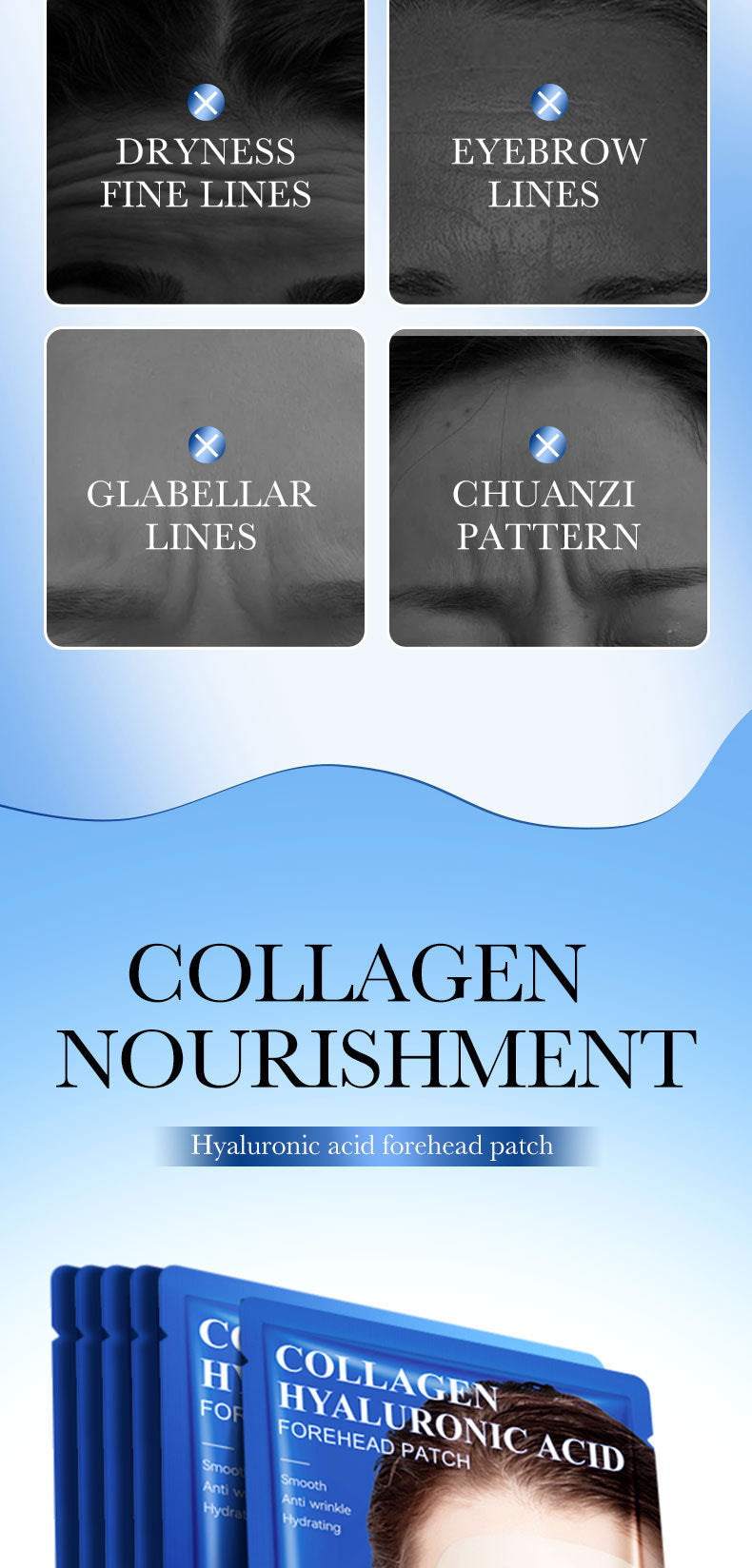 Hyaluronic Acid Forehead Patch SADOER Collagen Firming Improves Forehead Wrinkles  Wholesale