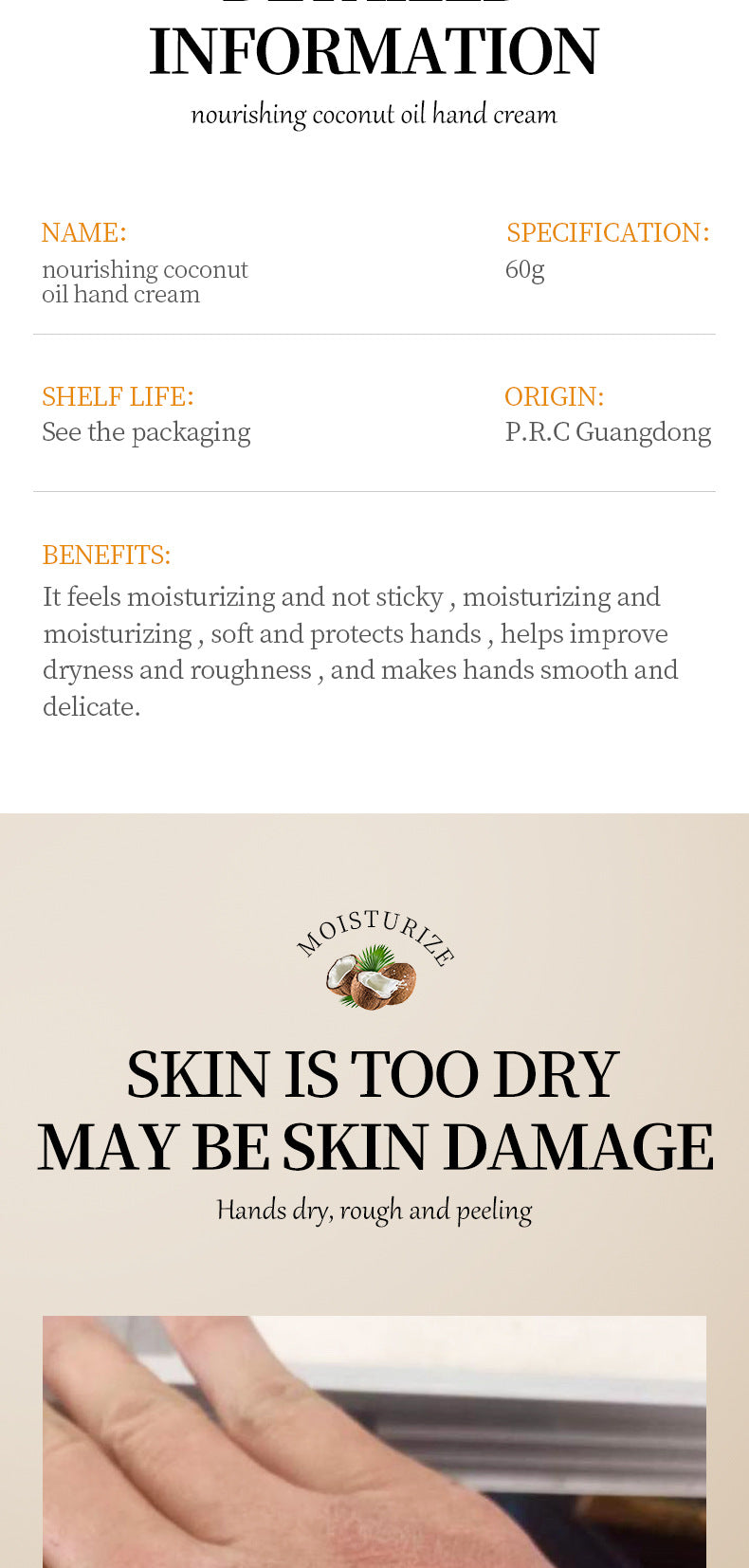 Coconut Hand Cream SADOER Hydrating, moisturizing, anti-chapping, nourishing hand cream for  foreign trade wholesale