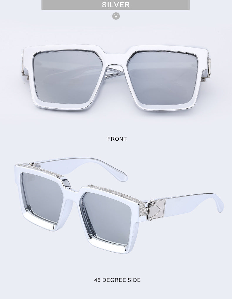 Diamond-Studded Large Square Frame Sunglasses for Women, European and American Style, 0k Influencer Same Style Sunglasses for Men, Trendy and High-End Feel shades