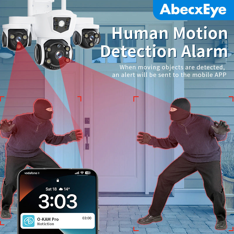 New True Four Eyes WIFI Solar surveillance camera with three-screen monitoring5MP Remote Panoramic Camera