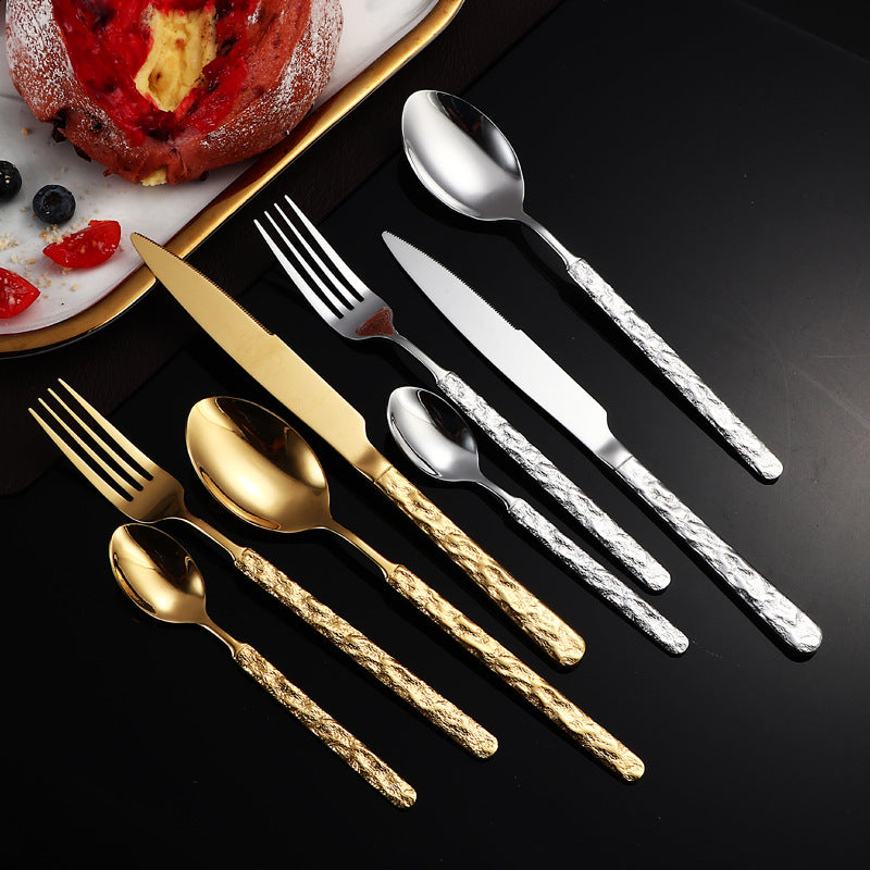 410Stainless Steel Cutlery Hotel Restaurant High-end Stone Pattern Knife Fork Spoon Set Western Cuisine Thickened Steak Knife Fork