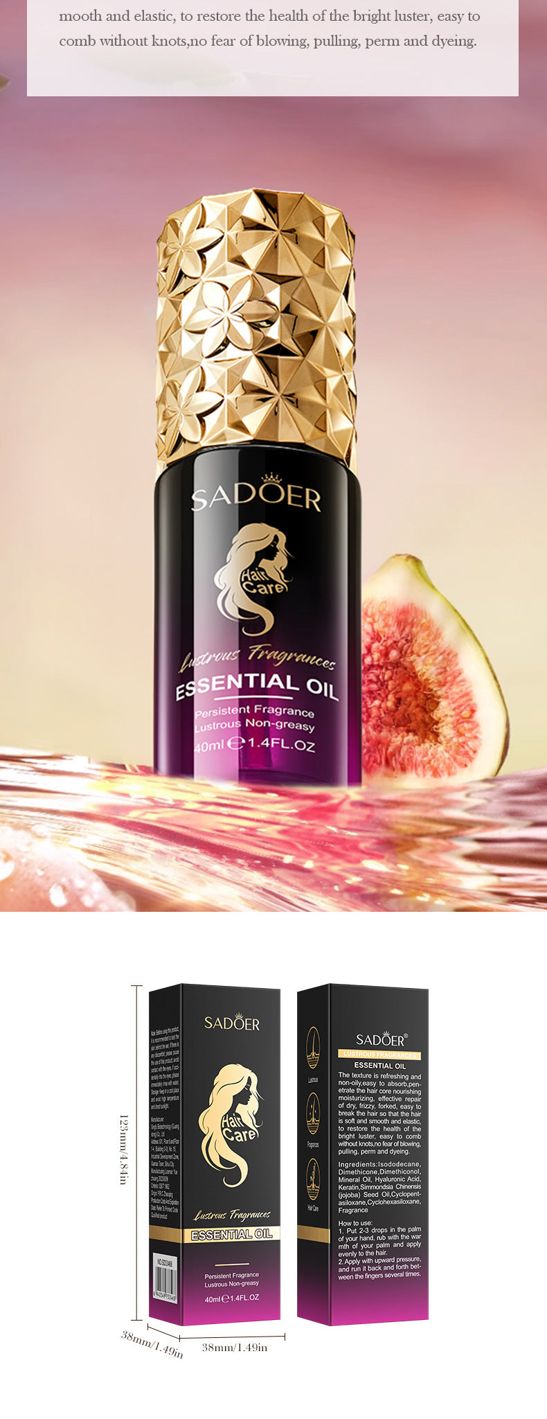Fragrance Hair Care Essential Oil40ml SADOER Repair Smooth Nourishing Hair Conditioner  Wholesale