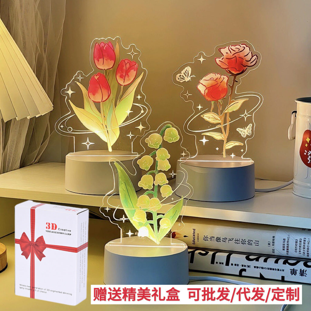 Tulip Night Light Flower Creative Gift Table Lamp Birthday Gift for Best Friend High-end Gift Customizable LOGO