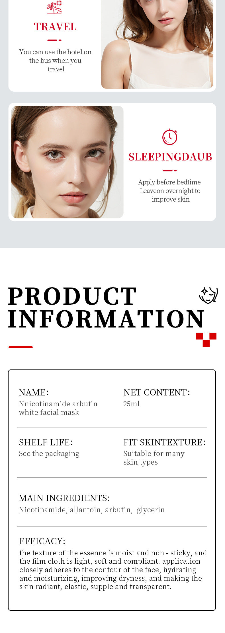 Whitening Face Mask25g SADOER Niacinamide Arbutin Hydrating Moisturizing Tablets  Wholesale