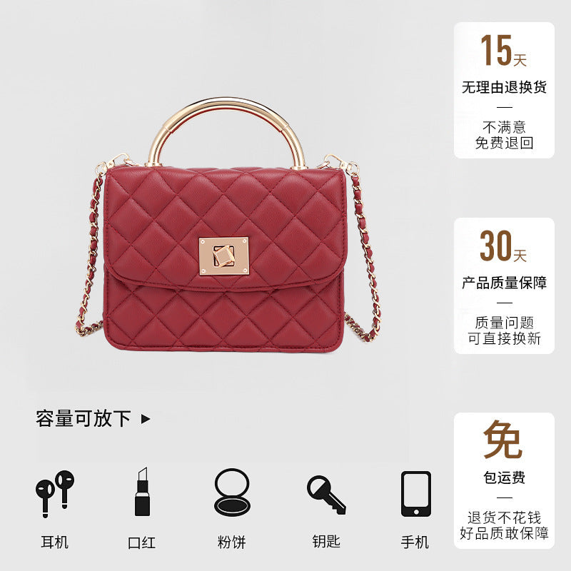 European and American Style Small Square Bag New Diamond Embroidery Women's Bag Niche Versatile Fashion Chain Crossbody Women's Bag Single Shoulder Small Square Bag