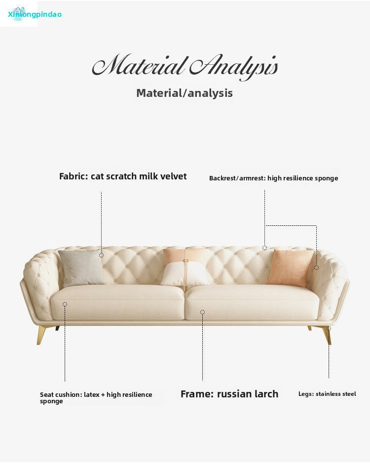 Cream Style Zipper Sofa Light Luxury Fabric French Retro Large and Small Apartment Living Room American Simple Straight Row Skin Feel Velvet