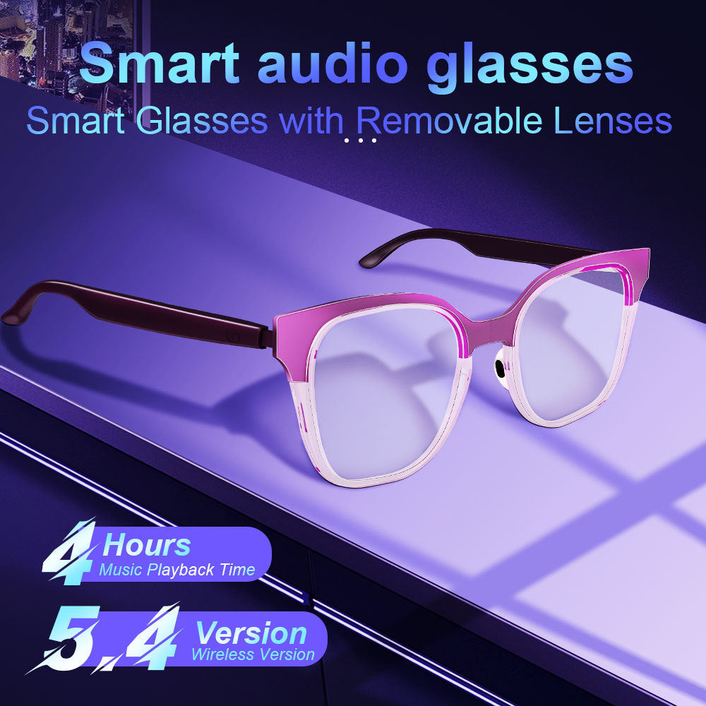 Large Frame Anti-Blue Light Non-Prescription Glasses for Women ins Fashionable Simple Frame European and American Style Personality Color Changing Trendy Bluetooth Glasses