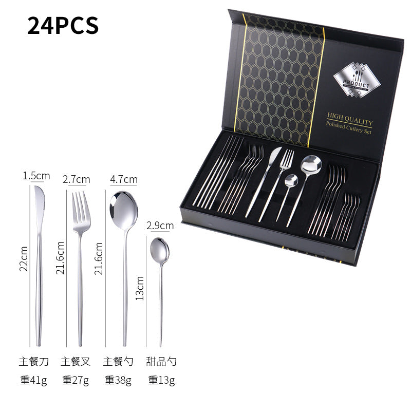 Stainless Steel Cutlery Set24Set of Gold-Plated Portuguese Tableware Western Steak Knife Fork Spoon Gift Box
