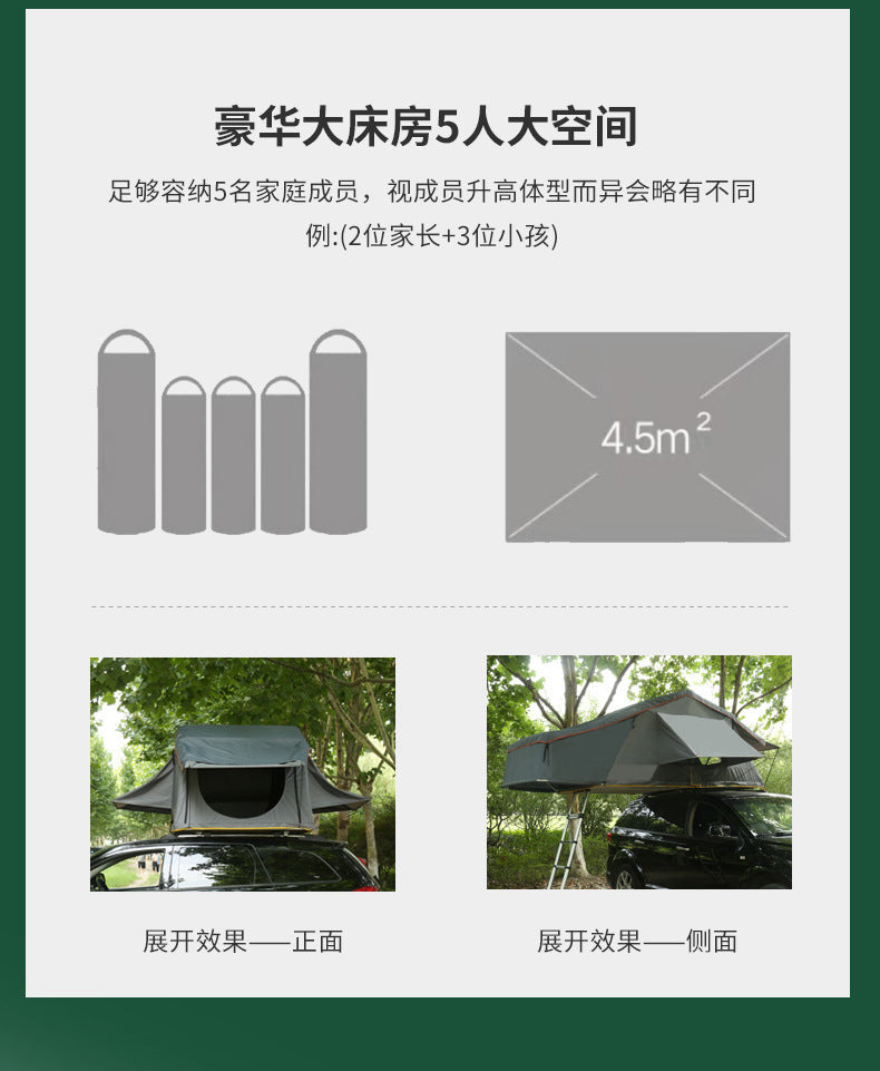 Large Space Triangular Roof Tent3-5Outdoor Camping Automatic Soft Top Car Tent Quick Open Rainproof