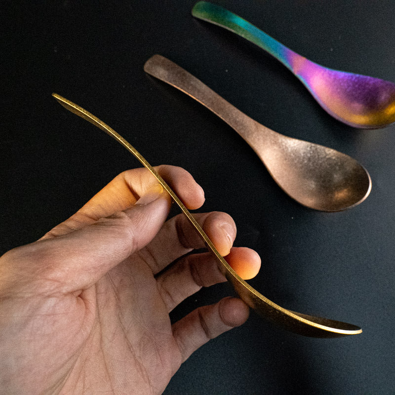 Pure Titanium Spoon Household Uncoated Ice Flower Craft Outdoor Pure Titanium Soup Spoon Hot Pot Wide Spoon High Temperature Coloring Titanium Soup Spoon