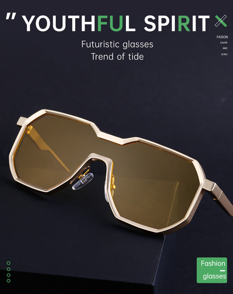Irregular Steampunk Style Sunglasses European and American Metal Full Frame Integrated Sunglasses for Men Driving Glasses Wholesale