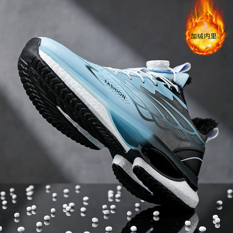Winter Men's Shoes2025New Rotating Button Running Sports Shoes Men's Breathable Thick Bottom Popcorn Cushioning Running Shoes
