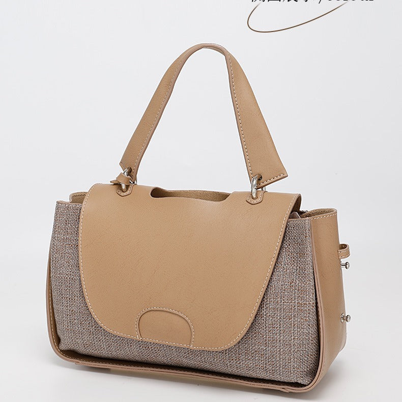 French-style Light Luxury New Niche Design Cowhide Stitching Handbag2024Crossbody Retro Small Square Bag