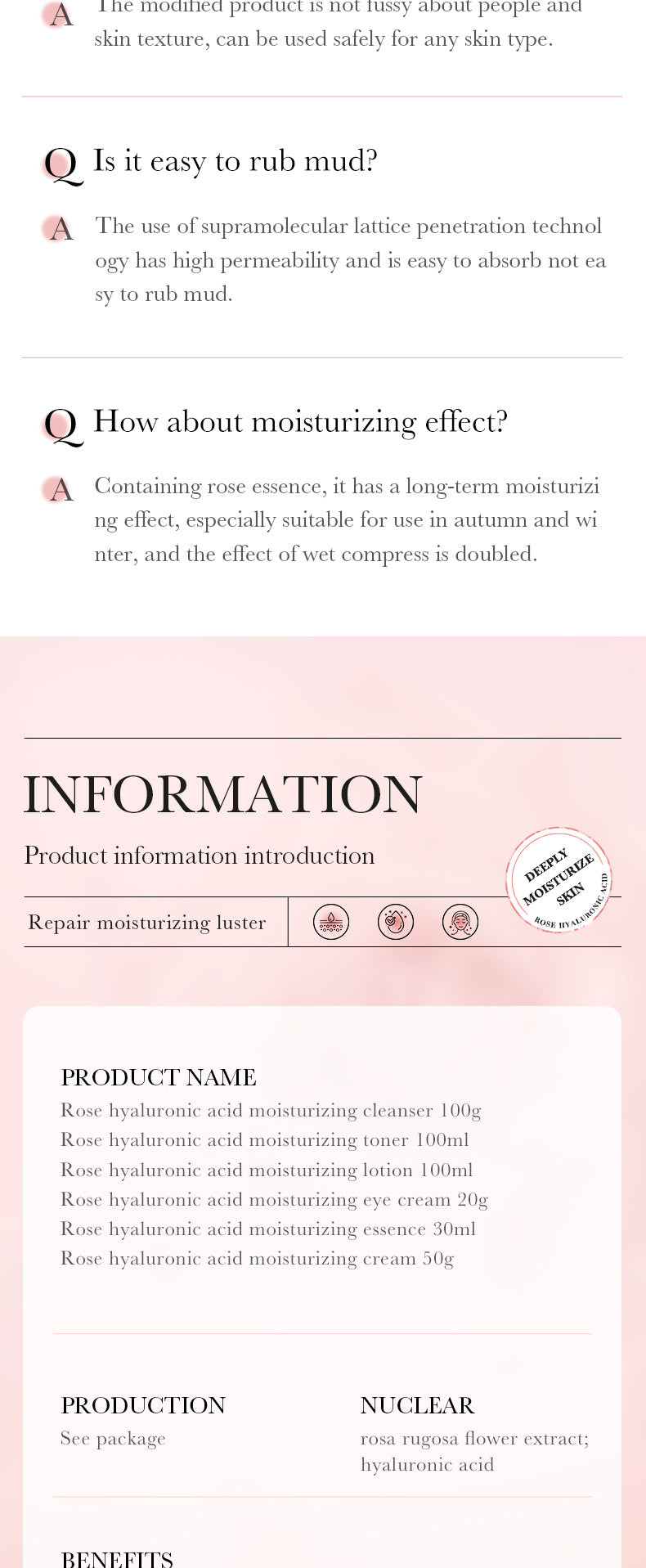 Rose Skincare Set BIOAOUA Hyaluronic acid moisturizing six-piece set  foreign trade wholesale