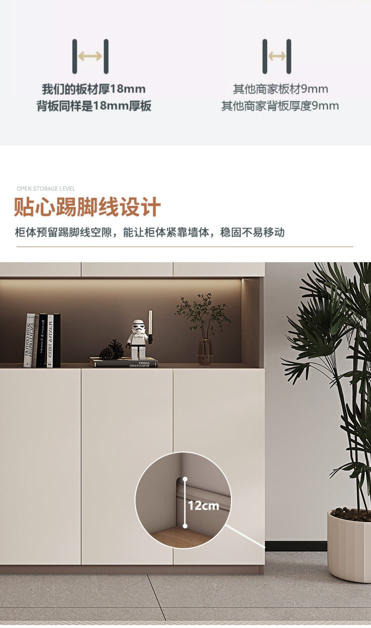 Solid Wood Sideboard Cabinet Against Wall Integrated Modern Minimalist Glass Door Wine Cabinet Dining Living Room Storage Cabinet Home Organizer