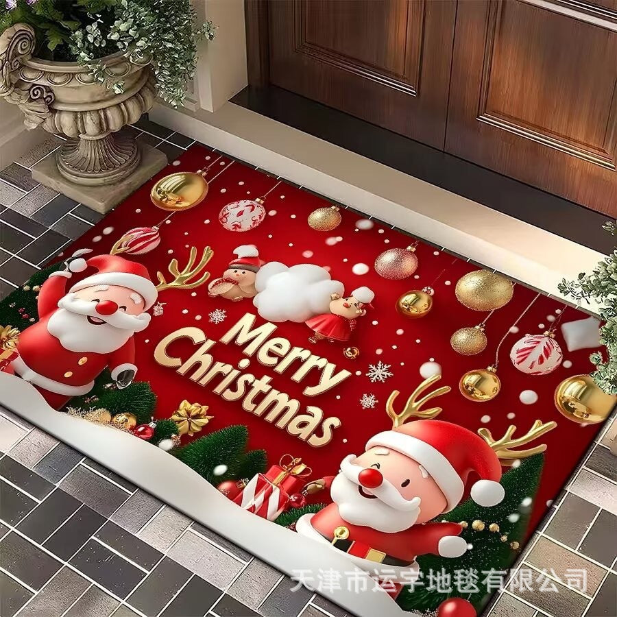 Carpet Crystal Velvet Christmas Floor Mat Cartoon Holiday Decoration Entry Door Floor Mat Dirty Resistant Foot Mat