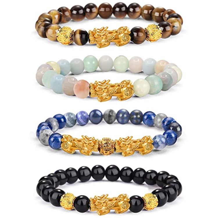 Tiger Eye Stone Pixiu Bracelet for Wealth and Luck Imitation Obsidian Bracelet Unisex Six-Word Mantra Pixiu Bracelet