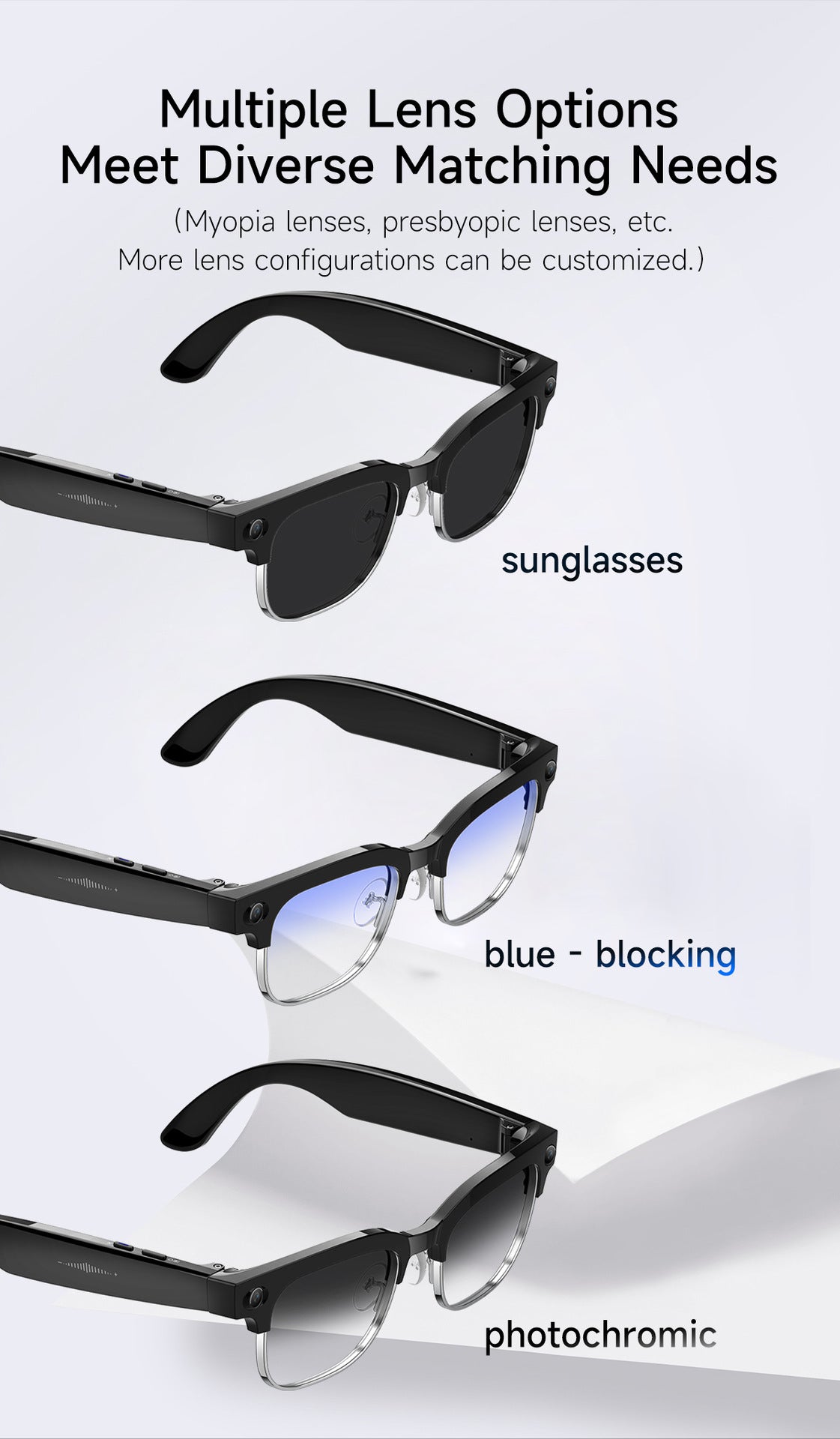 W630Smart Glasses800Megapixel photochromic lens with image stabilization for video recording AI Simultaneous Translation Recognition
