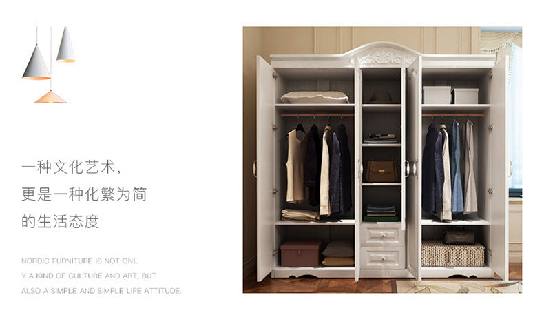 Economical Cabinet Three or Four Doors Bedroom Wardrobe Storage Panel Multi-Functional Assembly European Style Multi-Functional Storage Closet