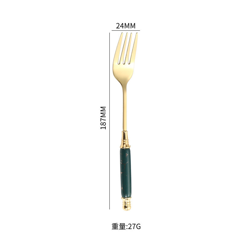 Stainless Steel Cutlery Restaurant Western Steak Knife Fork Imitation Marble Pattern Ceramic Handle Knife Fork Spoon Tea Spoon Tea Fork Set