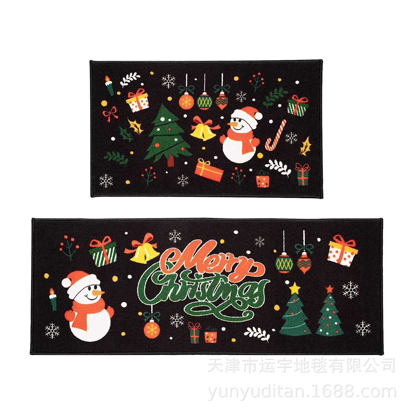 Christmas Kitchen Floor Mat Two-Piece Set Crystal Velvet Water-Absorbent Oil-Absorbent Non-Slip Foot Mat Holiday Decorative Floor Mat