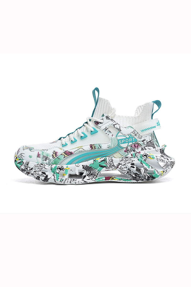 Spring Summer New Style Flyknit Camouflage Blade Men's Shoes Fashion Casual Sports Shoes Shock Absorption Height Increasing Dad Versatile Trendy Shoes