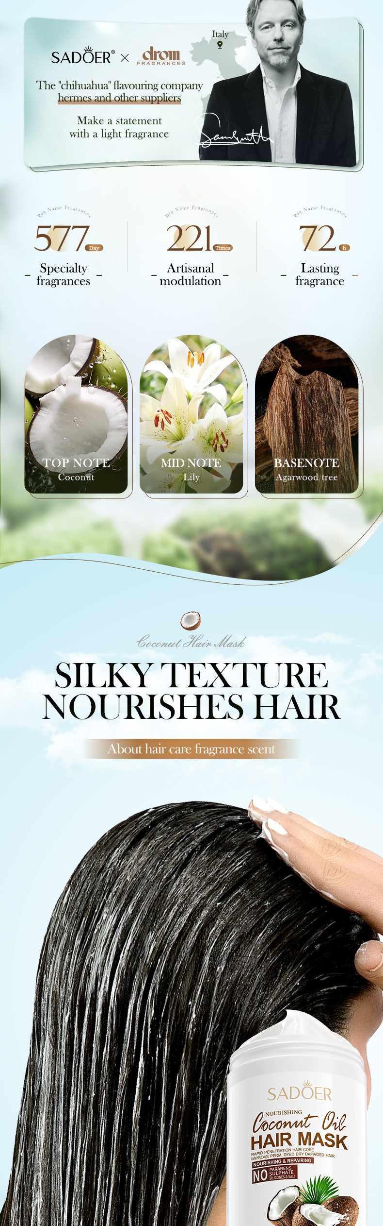Coconut Nourishing Hair Mask950g SADOER Smooth and Fluffy Hair Conditioner  Wholesale