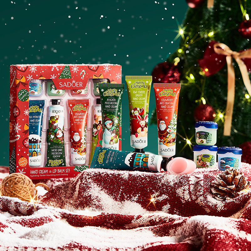 Christmas Hand Cream Lip Balm Combo Set SADOER Anti-chapping Moisturizing  Wholesale