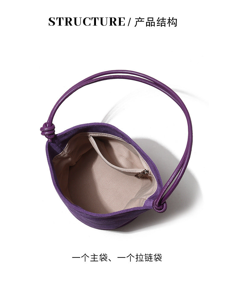 In Stock European and American Suede Underarm Bag for Women New Simple Casual Retro Matte Single Shoulder Crossbody Tote Bucket Bag