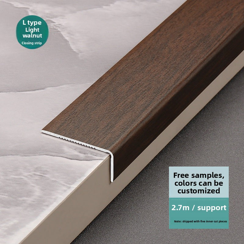 Aluminum alloy wood grain L Edge trim for wooden flooring at right angles7Decorative tile edge trim with embossed pattern for exterior corners