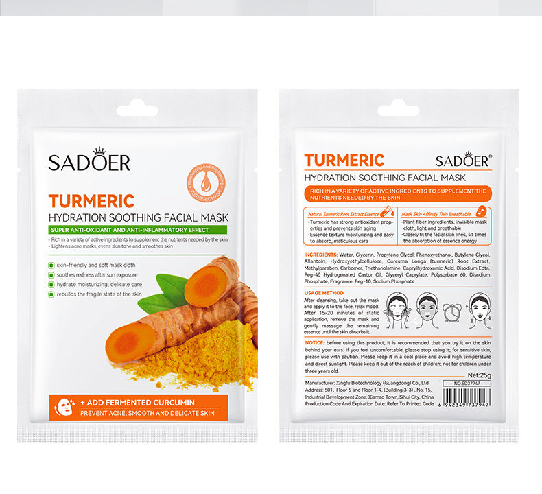 Turmeric Mask SADOER Hydrating and Moisturizing Facial Mask Sheets  Foreign Trade Live Wholesale
