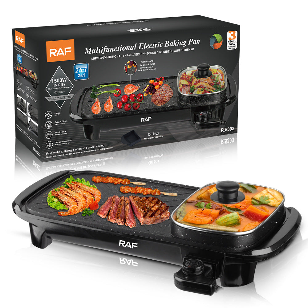 RAF European Standard Household BBQ Pot Hot Pot BBQ All-in-One Multifunctional BBQ Machine Grilling and Stir-Frying Grill Smokeless Electric Grill Pan