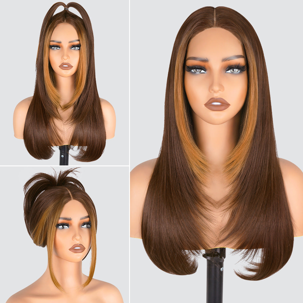 Synthetic Full Wig European and American Foreign Trade Hot-Selling Wig Highlight Straight Wig